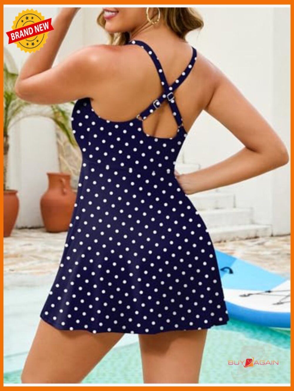 Tummy Control One Piece Swim Dress Adjustable Crisscross Straps - Picture 2 of 7